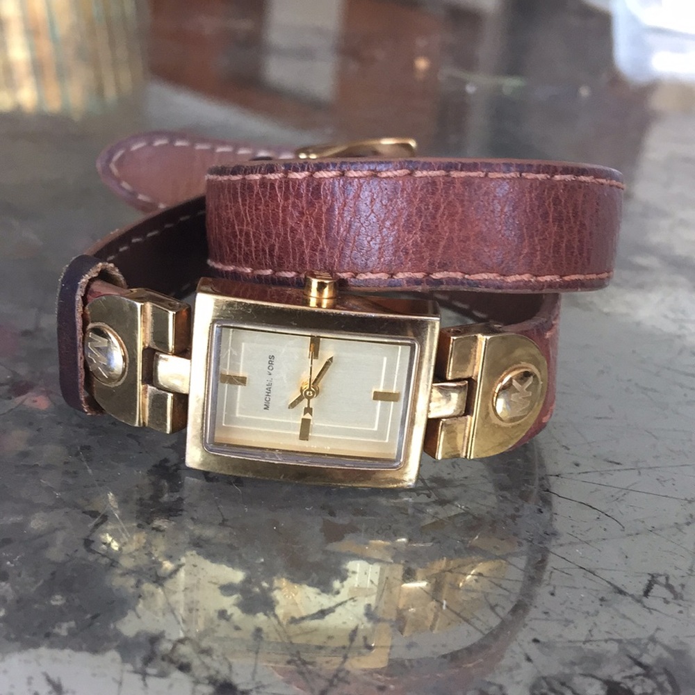 Michael Kors Genuine Leather Double Wrap Watch